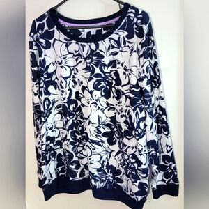Blue and White Boxy Long Sleeve Top